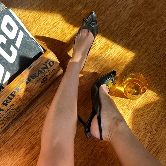 Lauren Ralph Lauren Shoes - Ralph Lauren Leather Bow Sling Back Kitten Heels